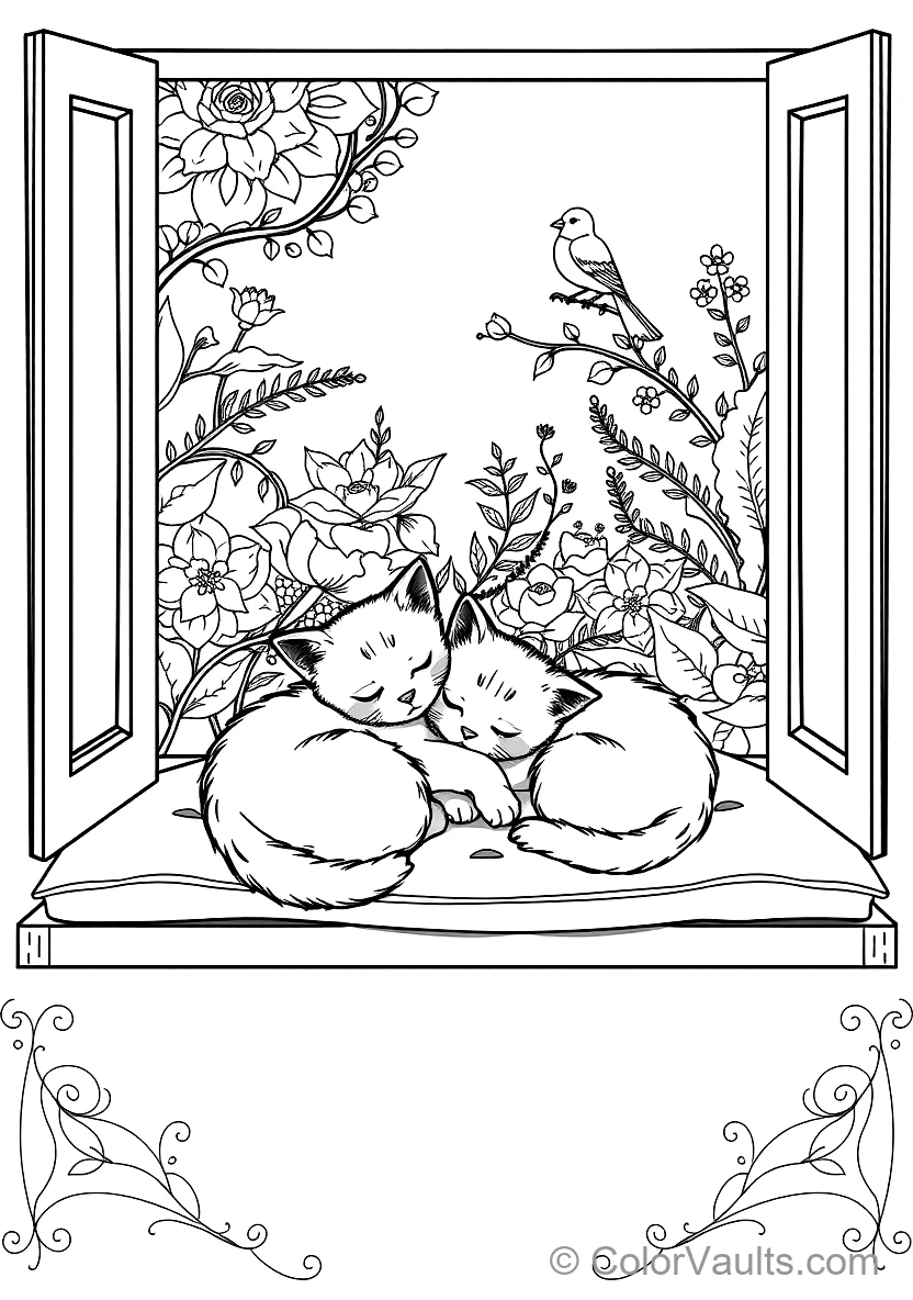 Two Sleepy Kittens Napping Peacefully Curled Together