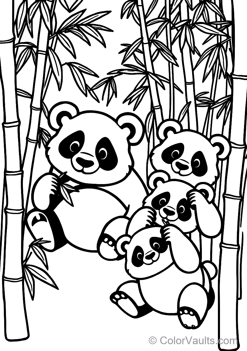 Animals a Wildlife Line Art Cute Family of Pandas (Scene 10)