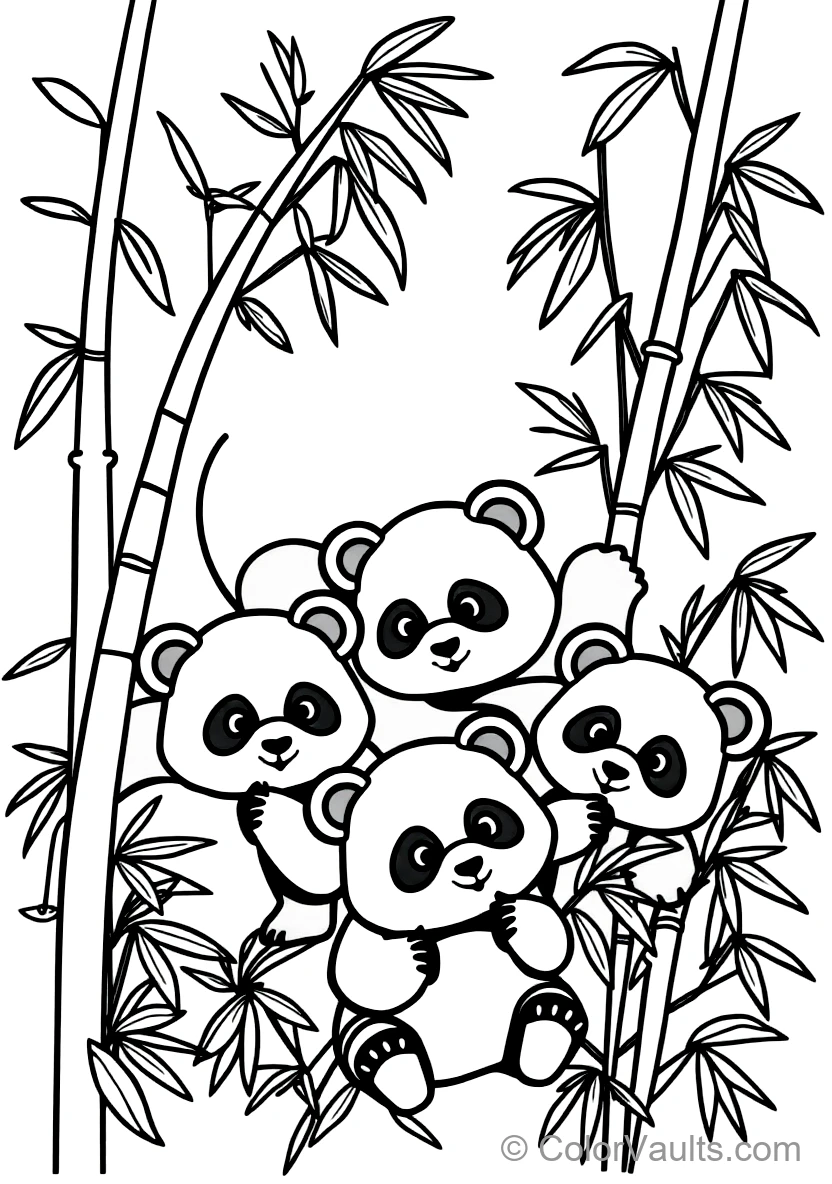 Animals a Wildlife Line Art Cute Family of Pandas (Scene 12)
