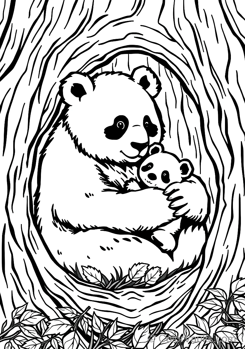 Mother Panda Gently Cradling Her Tiny Baby Cub in Her