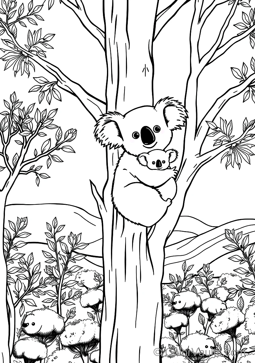 Fluffy Mother Koala with Baby Joey Riding Securely (Scene 2)