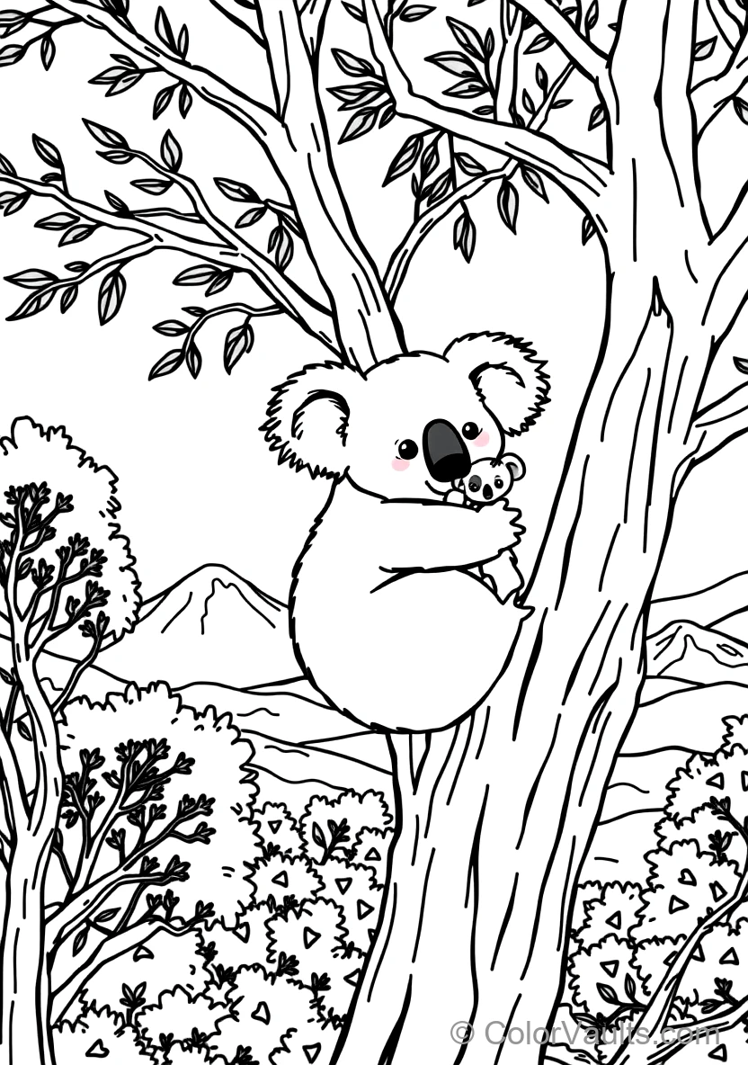 Fluffy Mother Koala with Baby Joey Riding Securely (Scene 3)