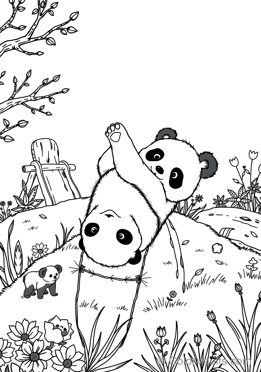 Playful Baby Panda Cub Rolling Somersaults Down a (Scene 3)