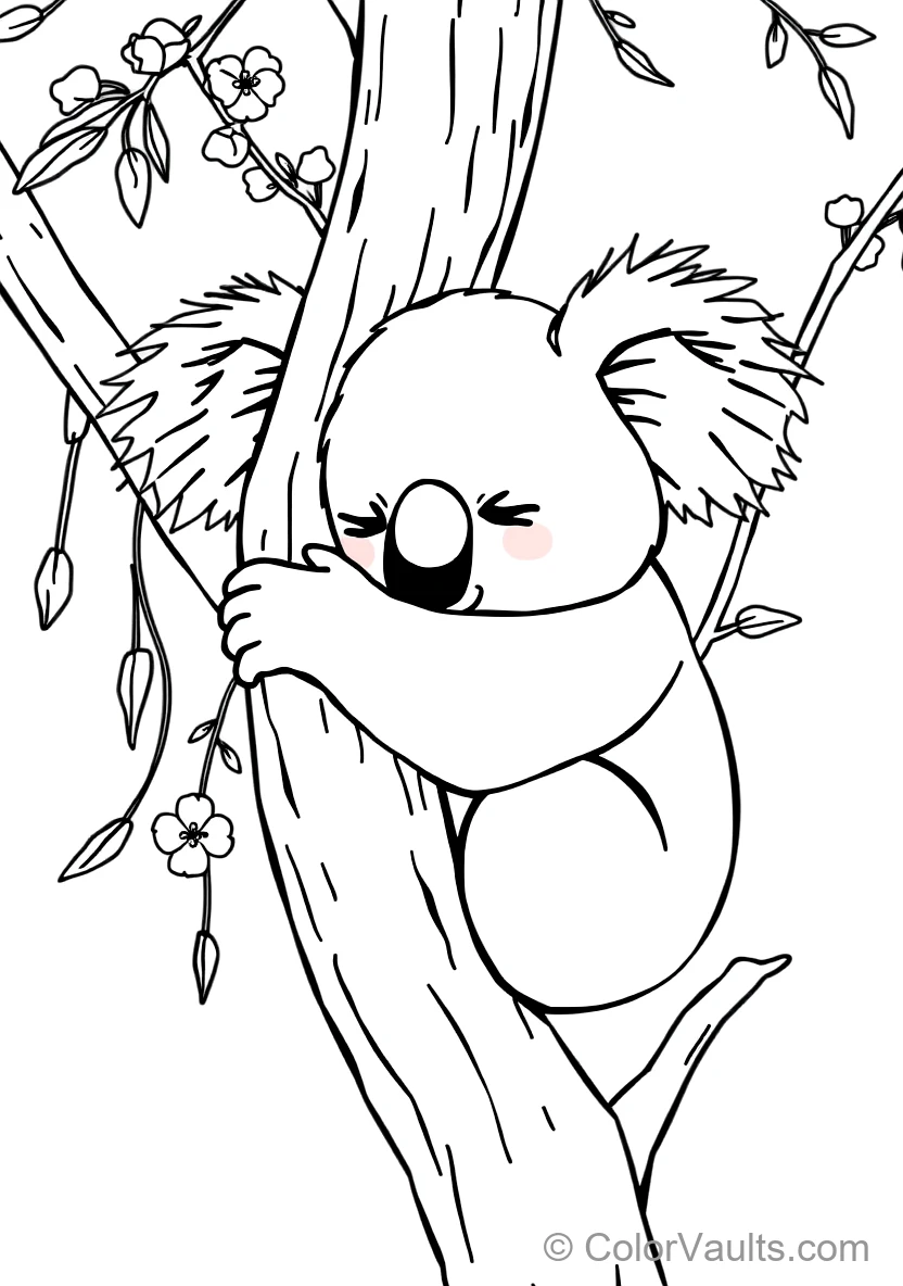 Cute Sleepy Koala Hugging a Thick Tree Branch Asleep (Scene 2)