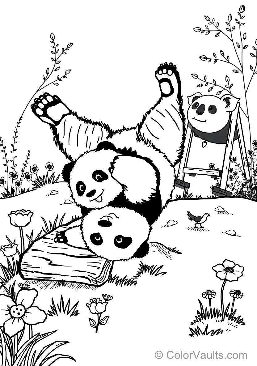 Playful Baby Panda Cub Rolling Somersaults Down a (Scene 4)