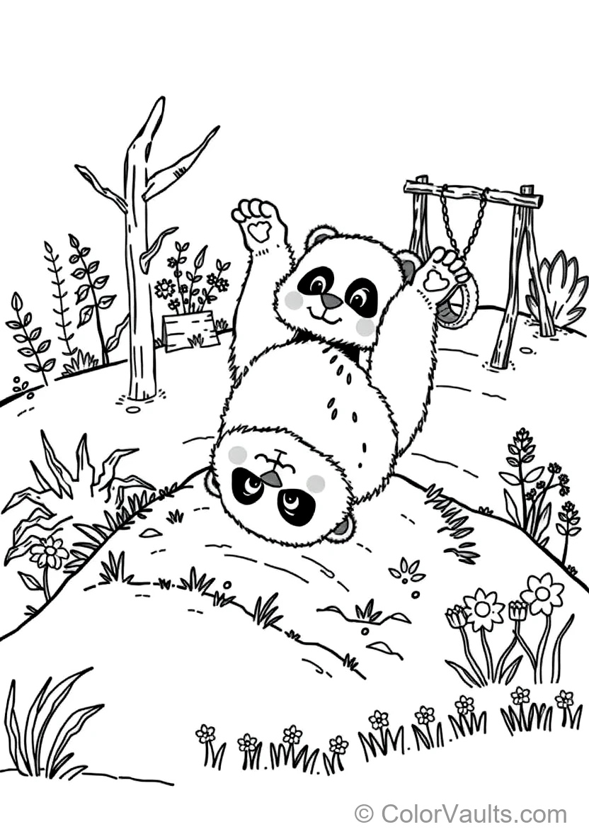 Playful Baby Panda Cub Rolling Somersaults Down a (Scene 5)