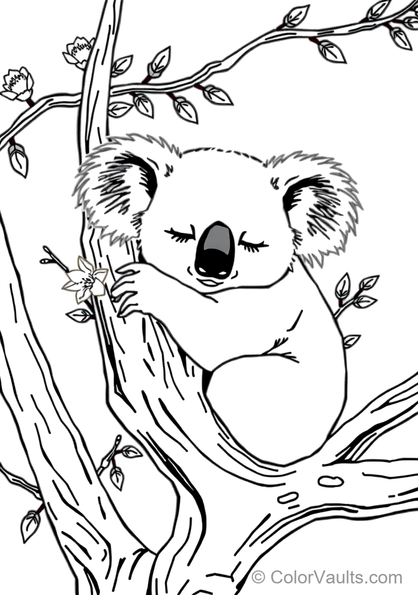 Cute Sleepy Koala Hugging a Thick Tree Branch Asleep (Scene 3)