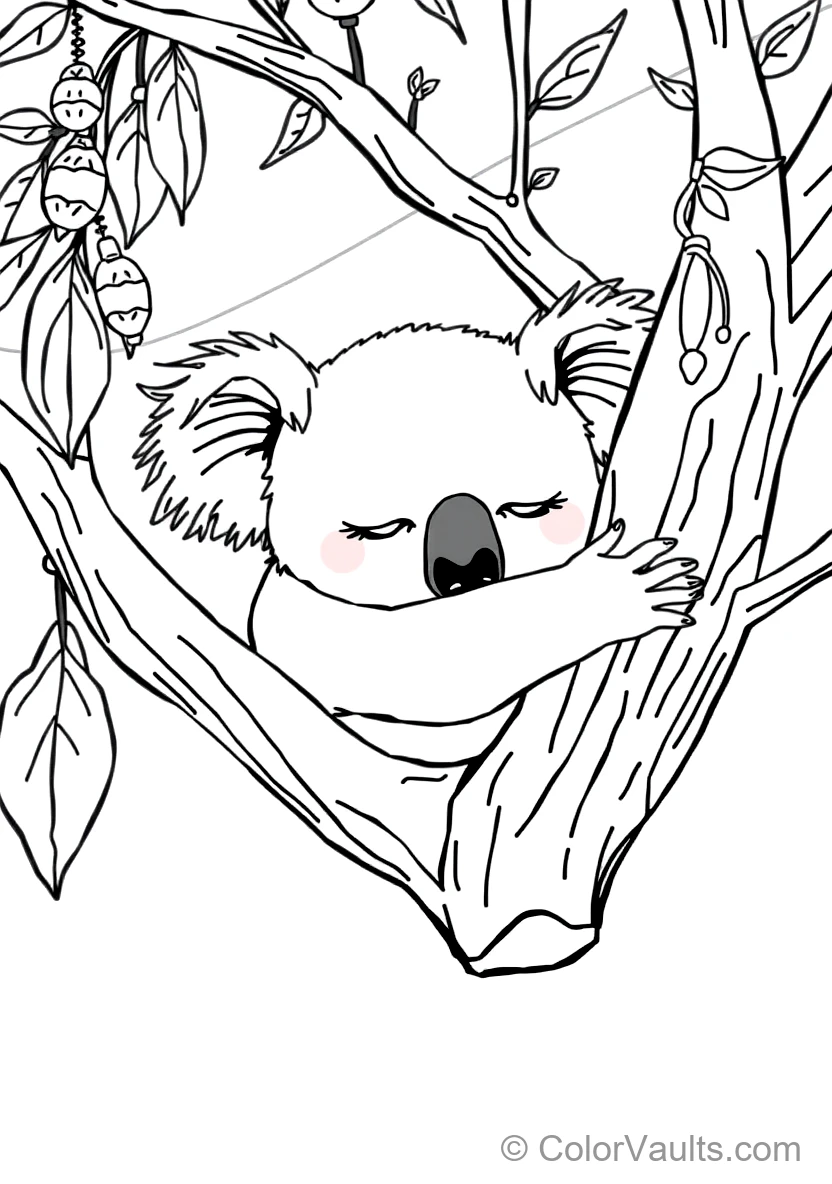 Cute Sleepy Koala Hugging a Thick Tree Branch Asleep (Scene 4)
