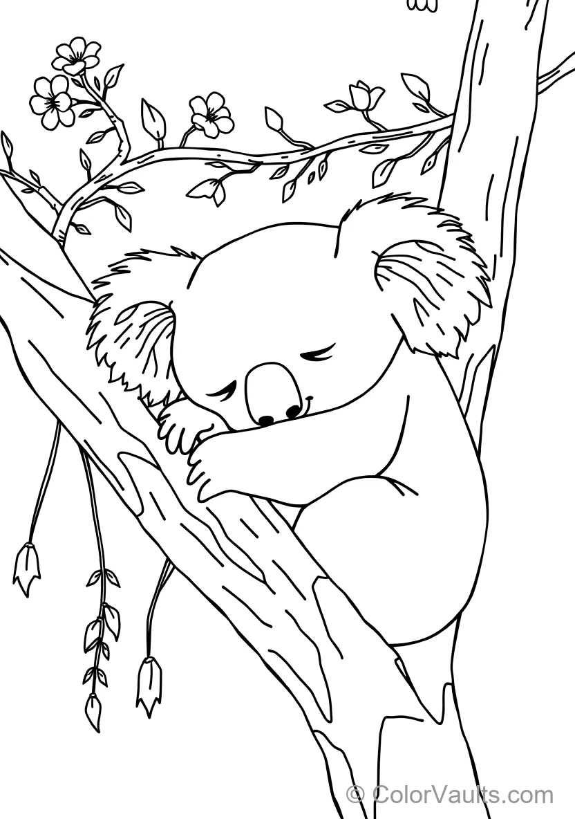 Cute Sleepy Koala Hugging a Thick Tree Branch Asleep (Scene 5)