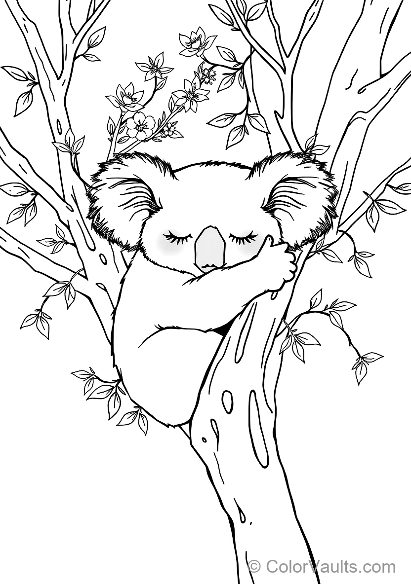 Cute Sleepy Koala Hugging a Thick Tree Branch Asleep (Scene 6)