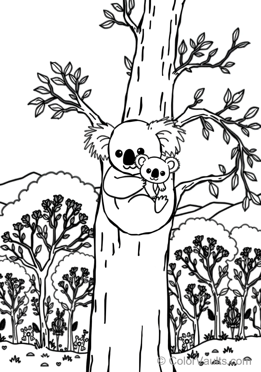 Fluffy Mother Koala with Baby Joey Riding Securely (Scene 7)