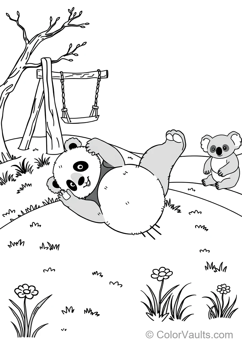 Playful Baby Panda Cub Rolling Somersaults Down a (Scene 9)
