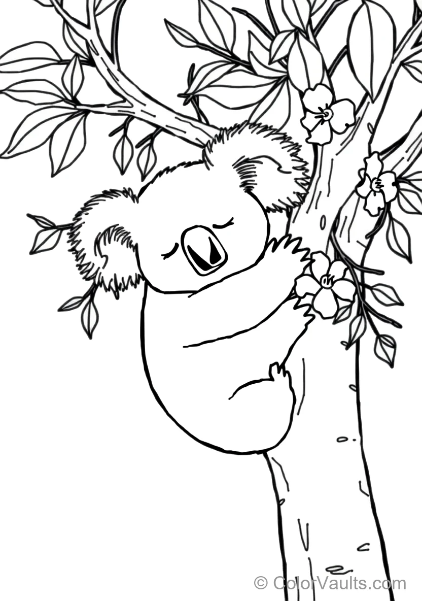 Cute Sleepy Koala Hugging a Thick Tree Branch Asleep (Scene 8)