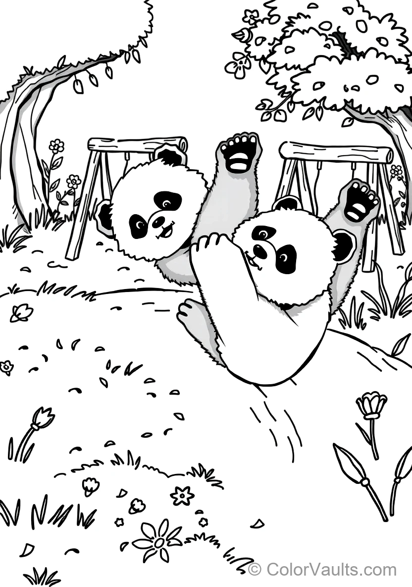 Playful Baby Panda Cub Rolling Somersaults Down a (Scene 10)