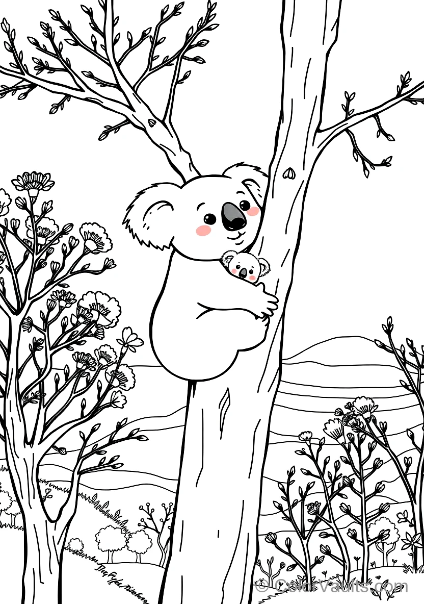 Fluffy Mother Koala with Baby Joey Riding Securely (Scene 9)