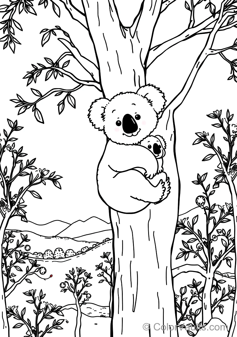 Fluffy Mother Koala with Baby Joey Riding Securely (Scene 10)