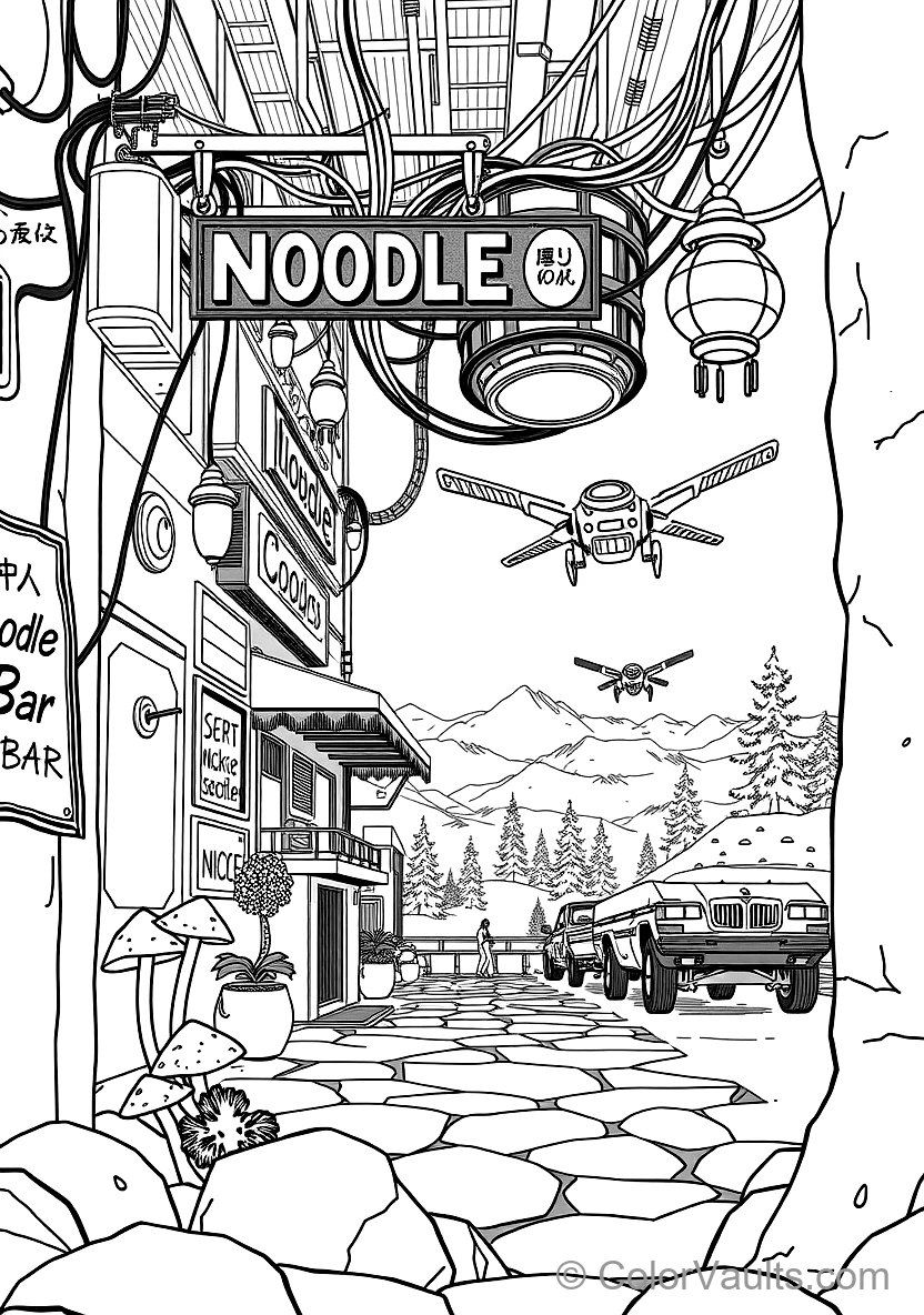Neon-Lit Cyberpunk Street mit Hovering Vehicles (2)