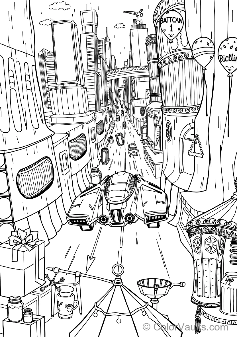 Neon-Lit Cyberpunk Street mit Hovering Vehicles (3)