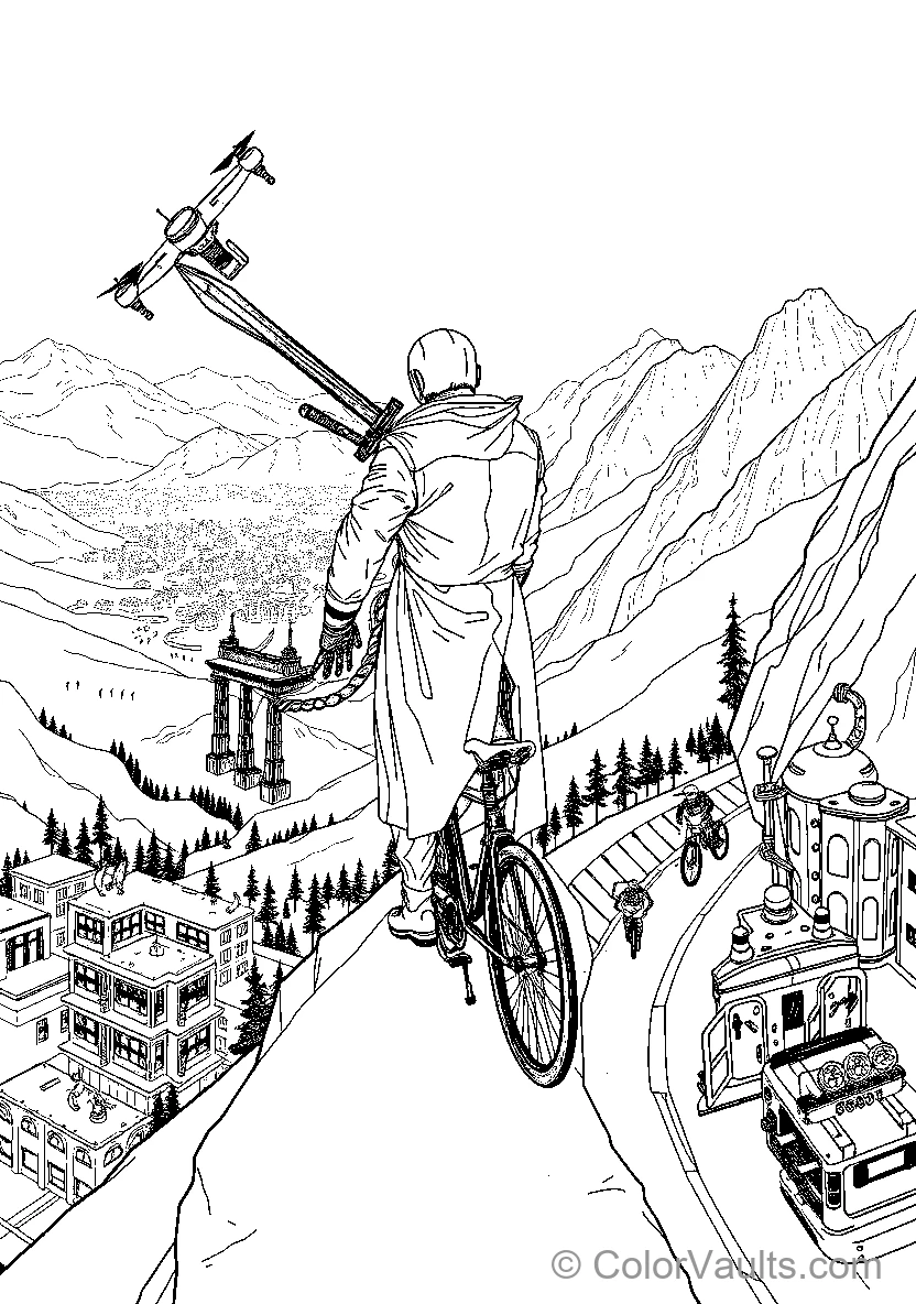 Bicycle Riding Character Holds Airplane