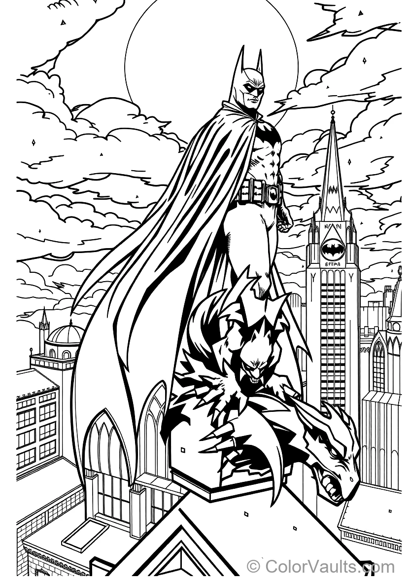Batman in Flowing Scalloped Cape Perched Atop a Gothic (Scene 9)