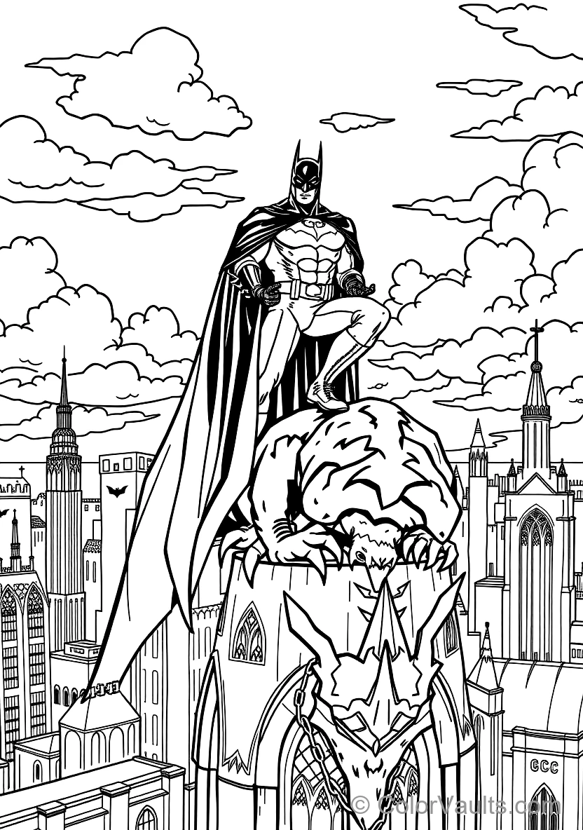 Batman in Flowing Scalloped Cape Perched Atop a Gothic (Scene 11)