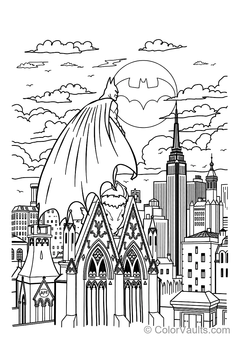 Batman in Flowing Scalloped Cape Perched Atop a Gothic (Scene 13)