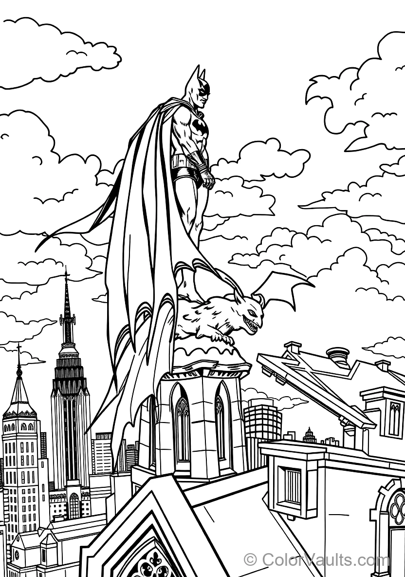 Batman in Flowing Scalloped Cape Perched Atop a Gothic (Scene 15)