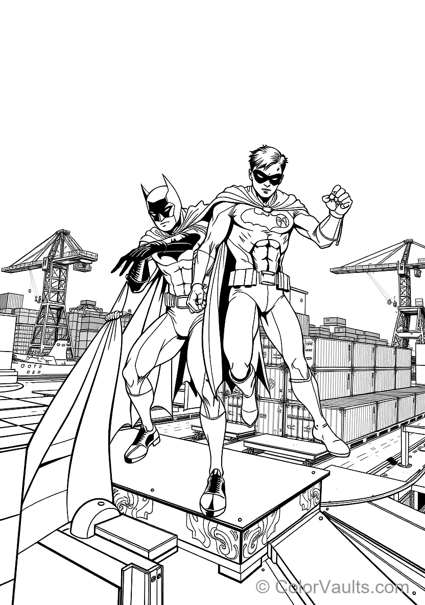 Batman and Robin in Dynamic Combat Stances on a Giant Lily Pad (Scene 14)