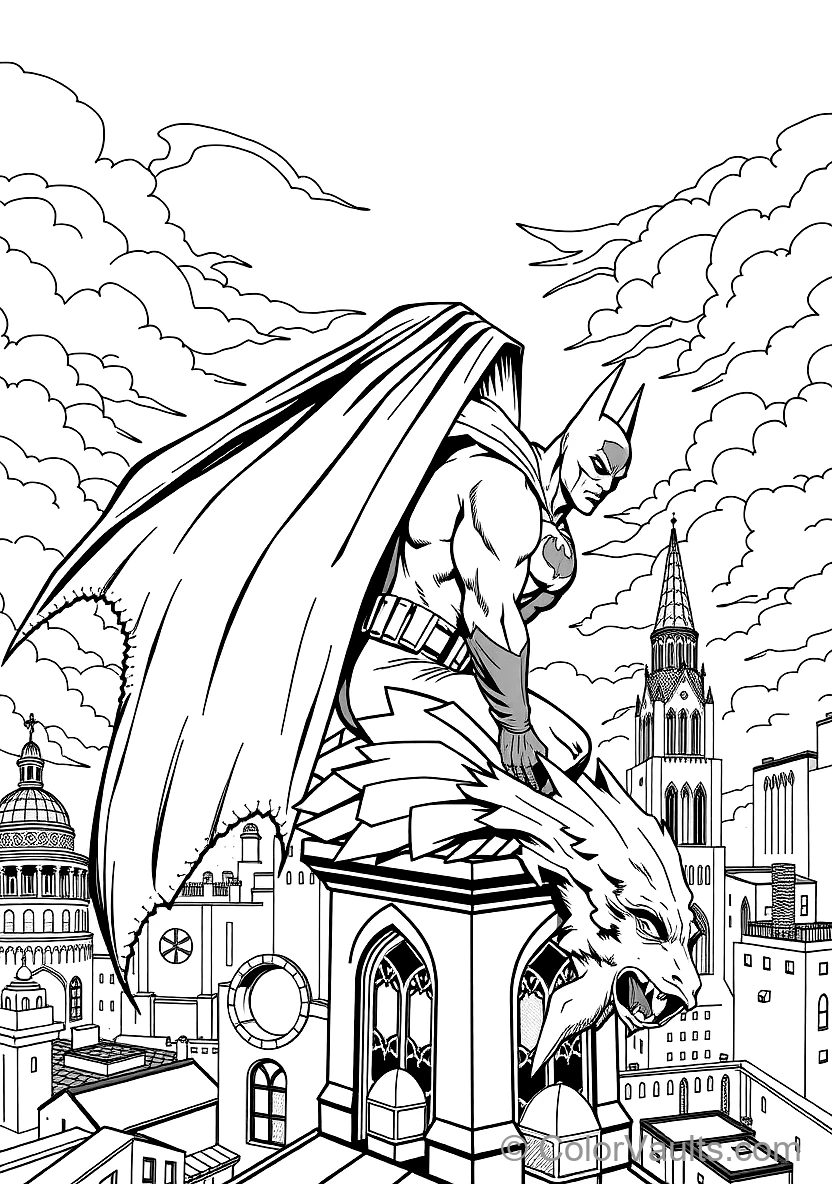 Batman in Flowing Scalloped Cape Perched Atop a Gothic (Scene 17)