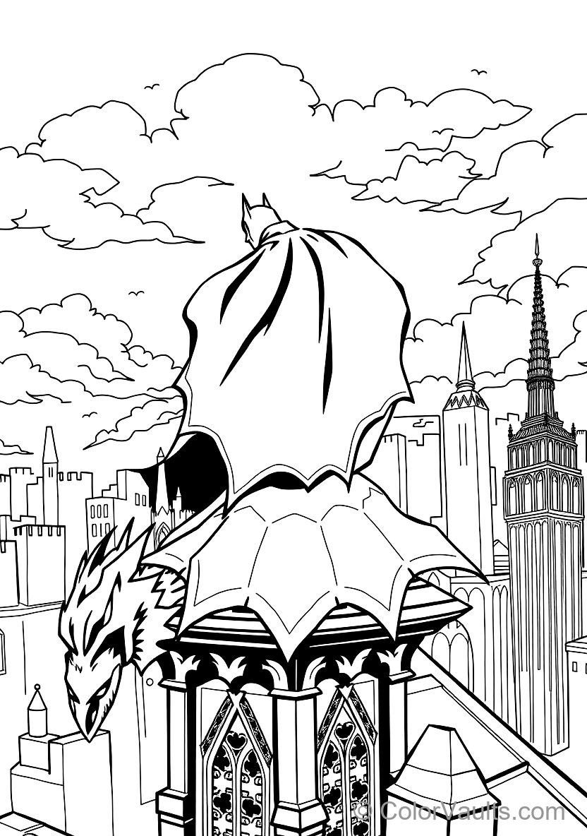 Batman in Flowing Scalloped Cape Perched Atop a Gothic (Scene 19)