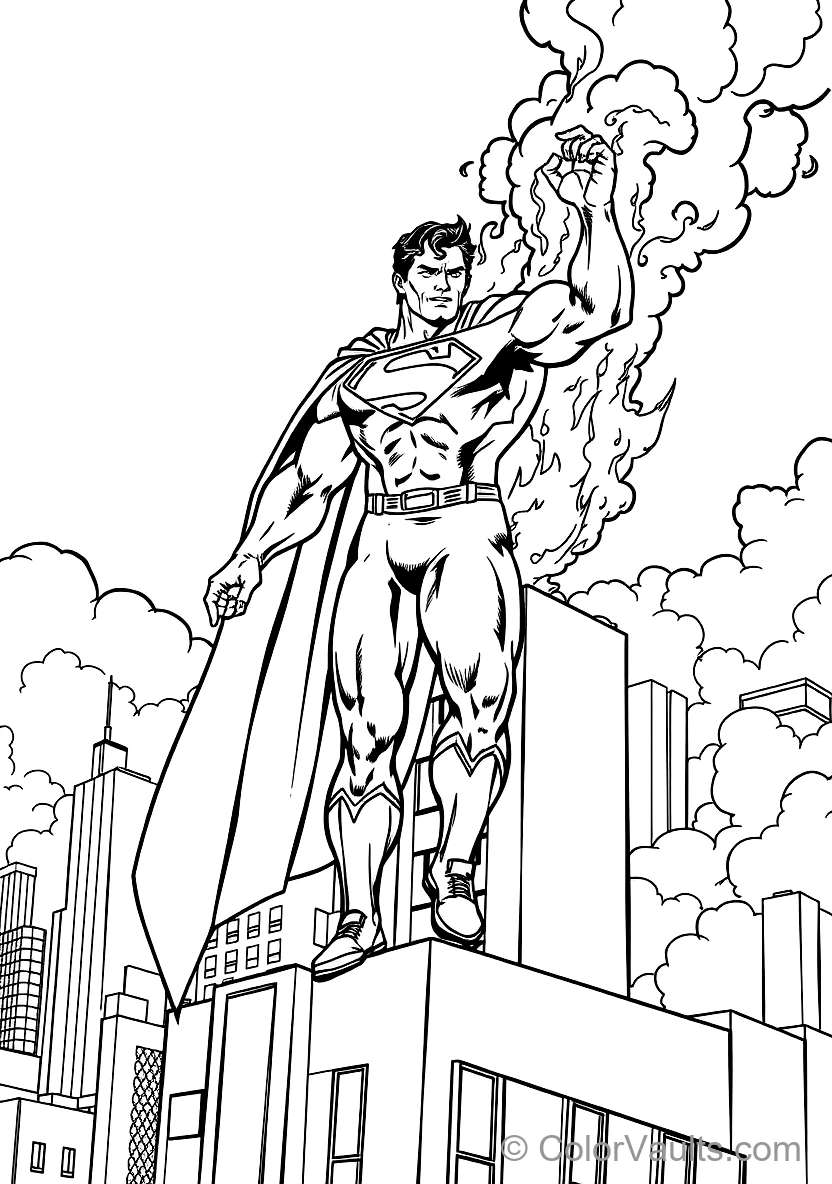 Superman Using Freeze Breath to Extinguish a Fire