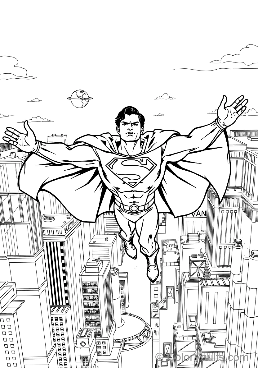 Superman Soaring with Arms Outstretched and Cape (Scene 4)