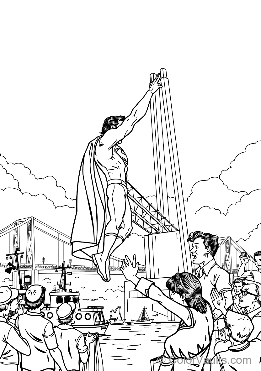 Superman Lifting a Giant Falling Suspension Bridge (Scene 9)