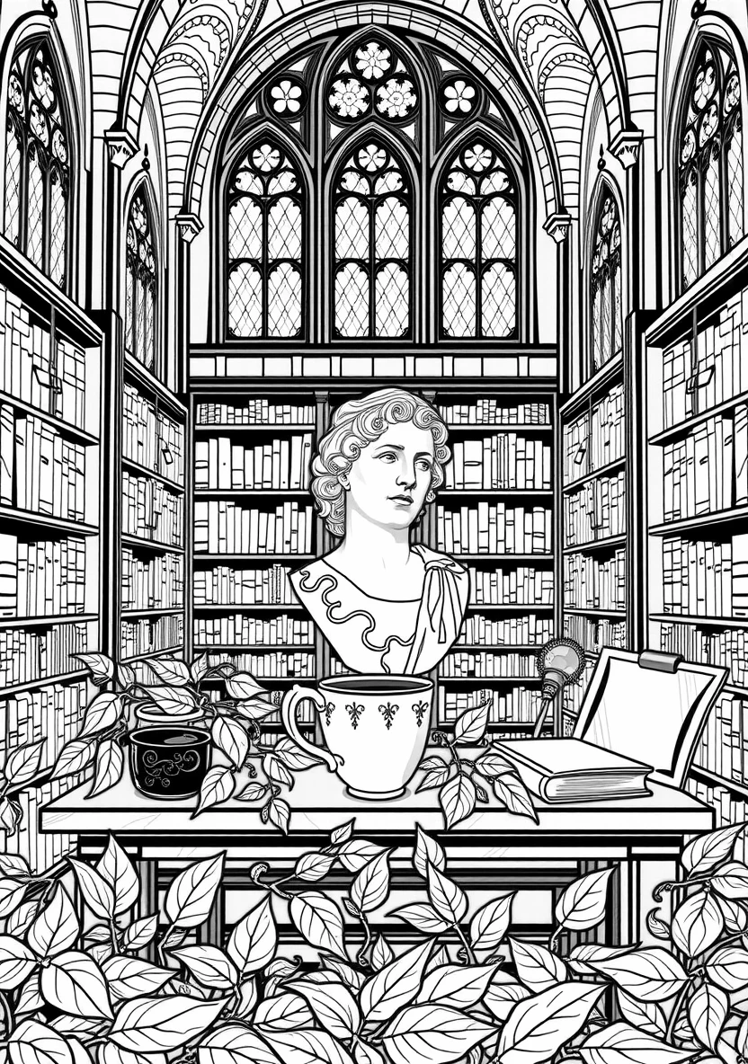 Dark Academia Aesthetic coloring page 1