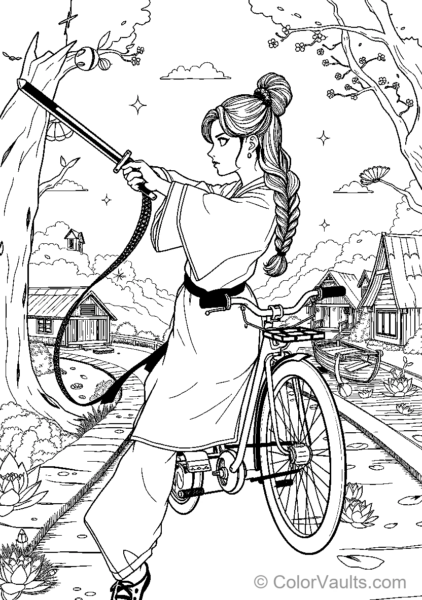 Woman With Sword And Bicycle