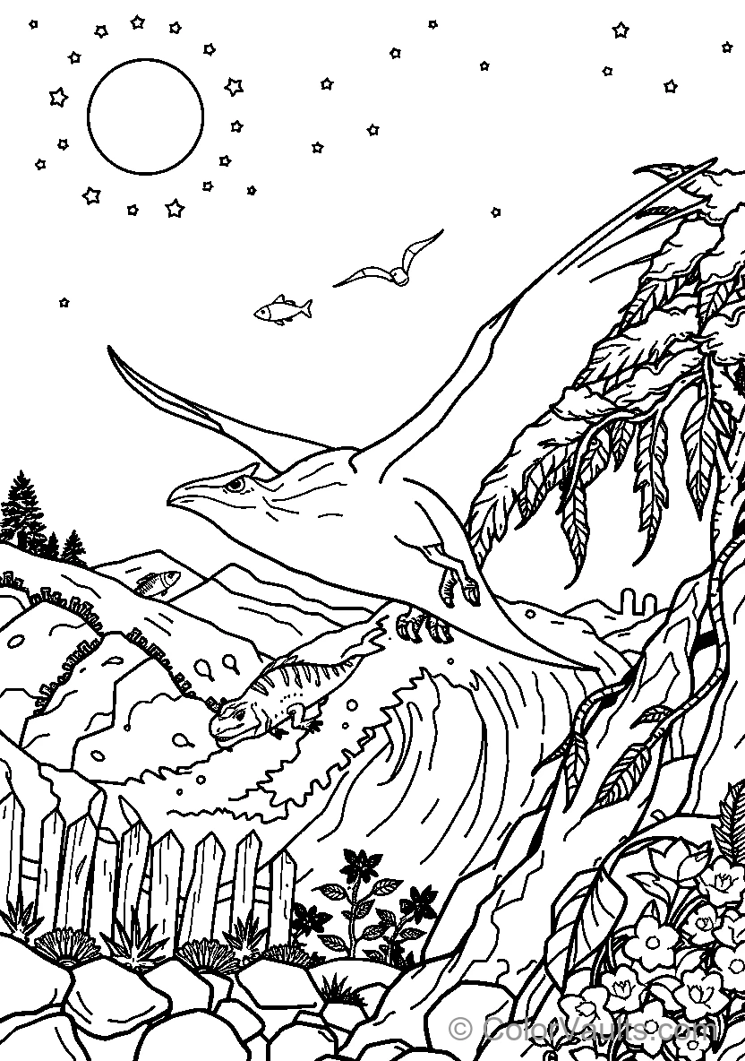 Dinosaur Flight Over Prehistoric Landscape