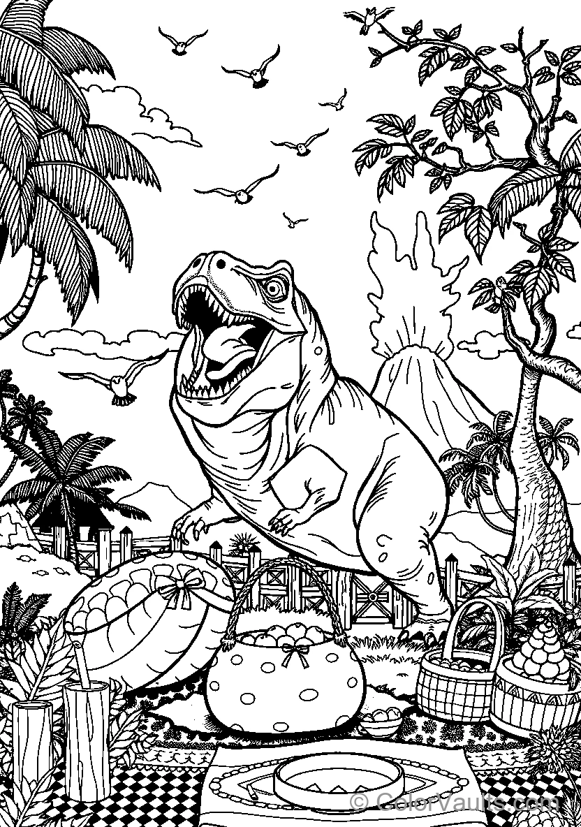 Dinosaur Enjoying A Picnic