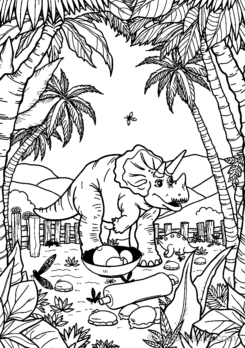 Dinosaur Family In Jungle Setting