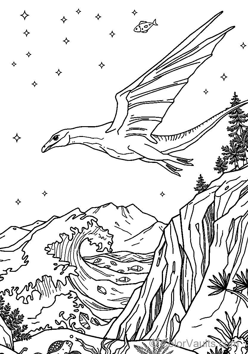 Dinosaur In Flight Over An Underwater Landscape