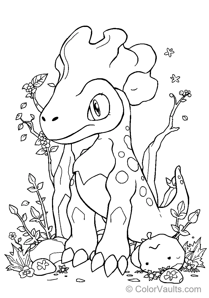 Dinosaur with Flower - Free Printable Coloring Page | ColorVaults