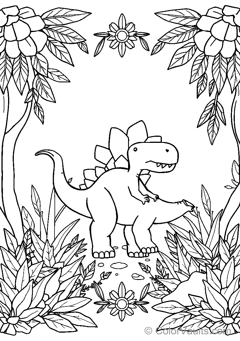 Dinosaur with Flower Crown - Free Printable Coloring Page | ColorVaults