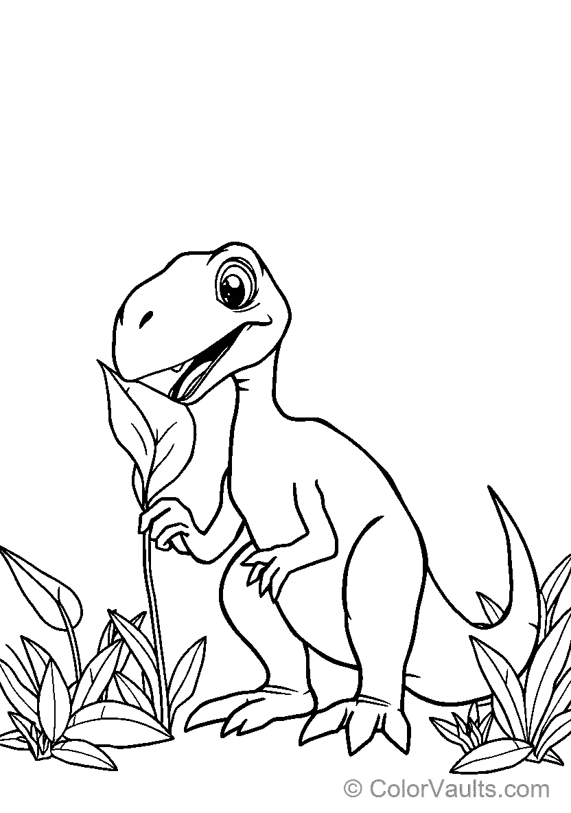 Dinosaur with Leaf - Free Printable Coloring Page | ColorVaults
