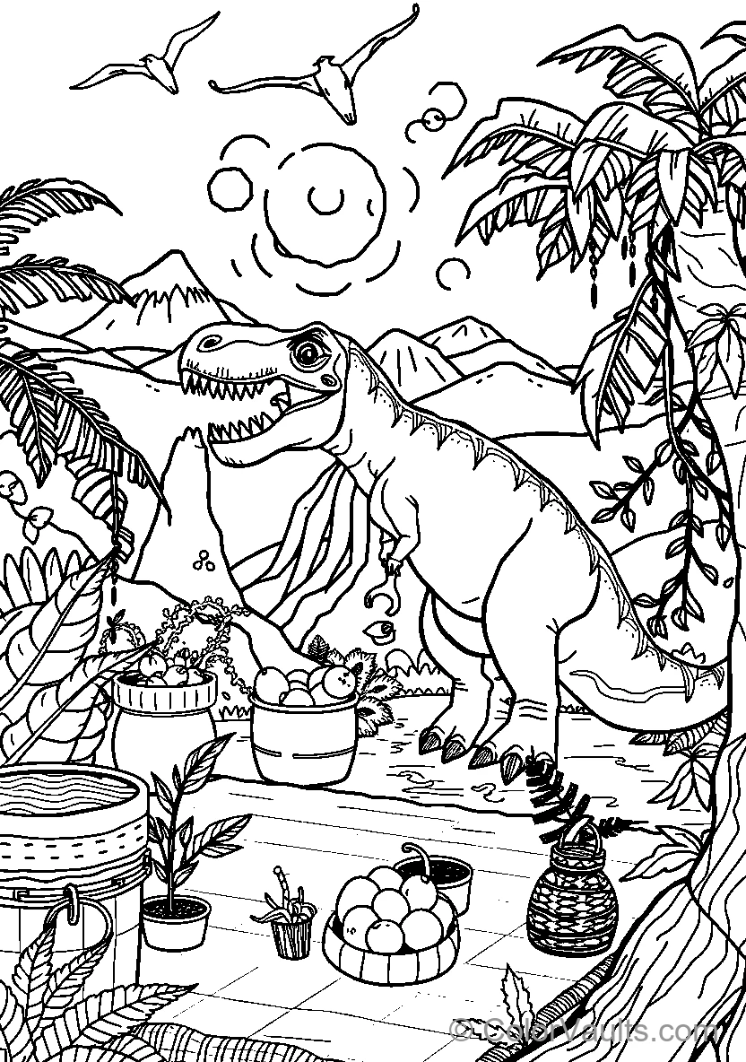 Dinosaur With Surrounding Objects