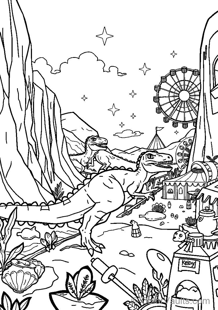 Dinosaurs At An Amusement Park