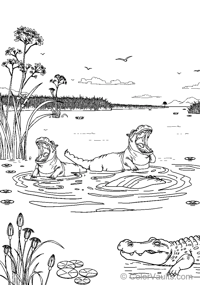 Dinosaurs Enjoying A Swim Or Hippos Relaxing In The Water