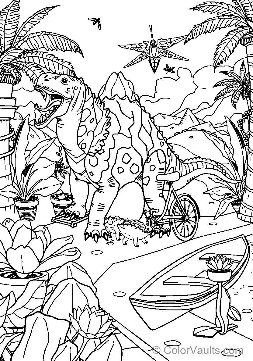 Dinosaurs In A Tropical Garden