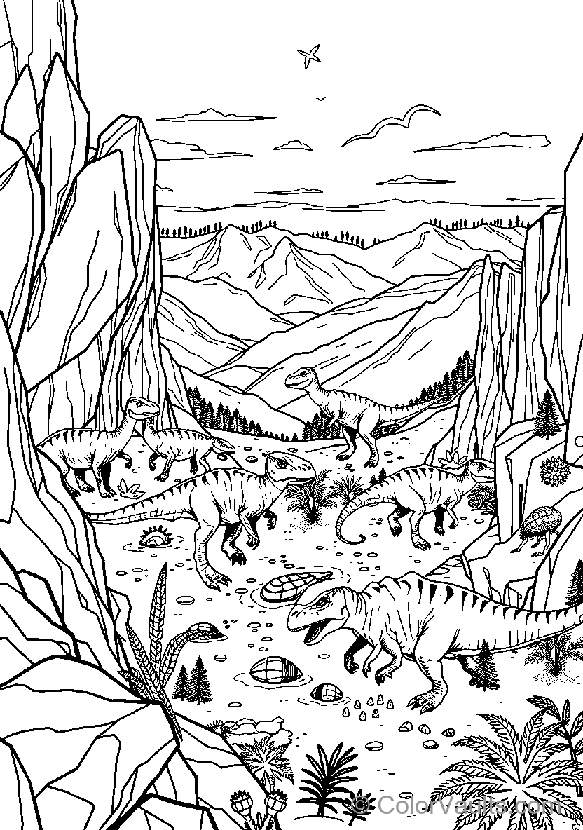 Dinosaurs In A Prehistoric Landscape