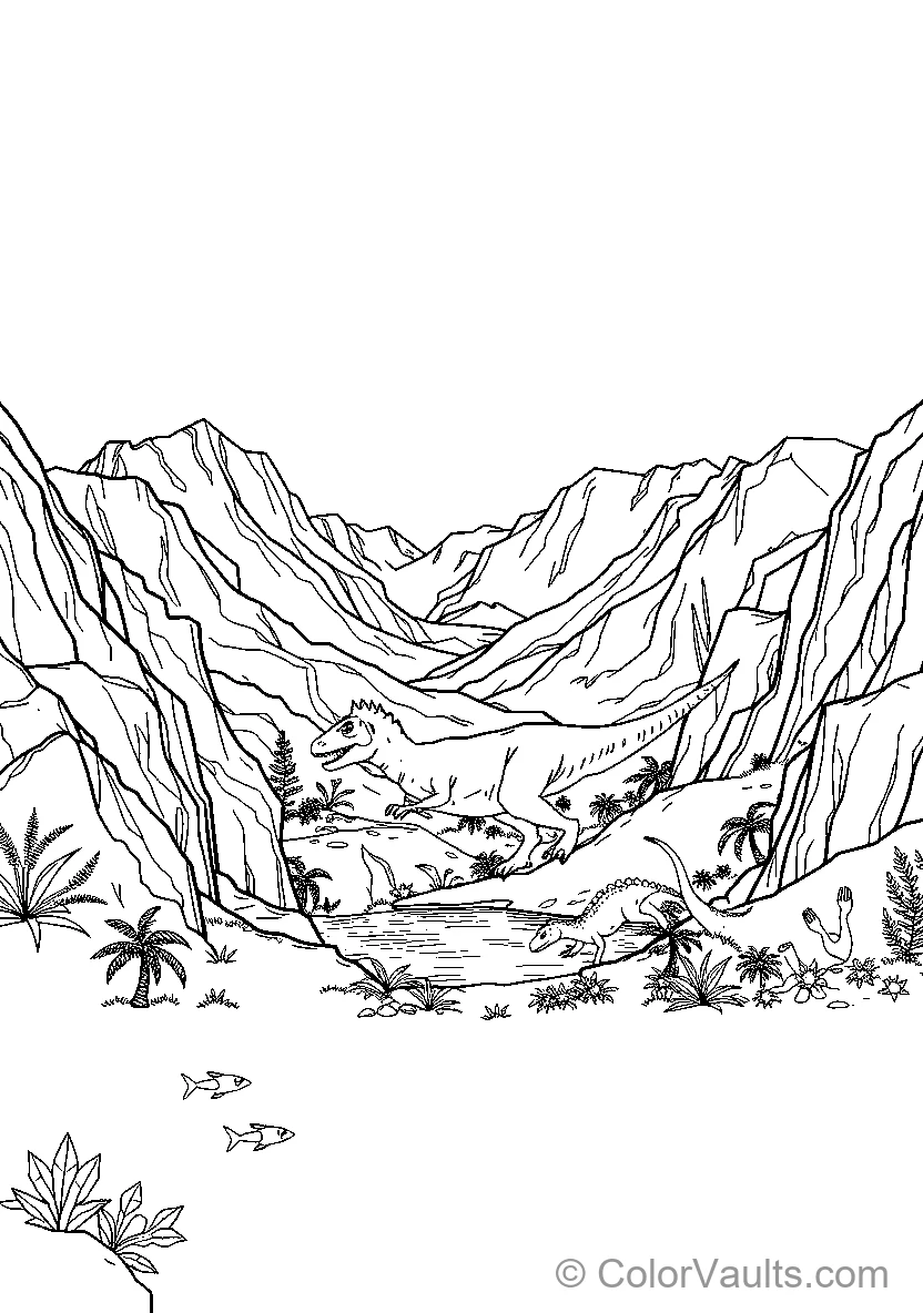 Dinosaurs In A Prehistoric Valley
