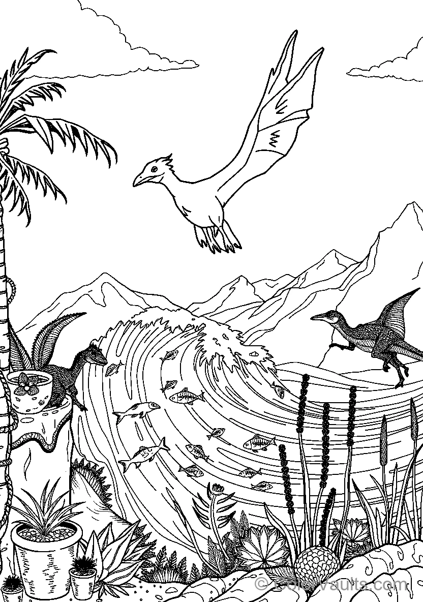 Dinosaurs In Flight Over An Underwater Landscape
