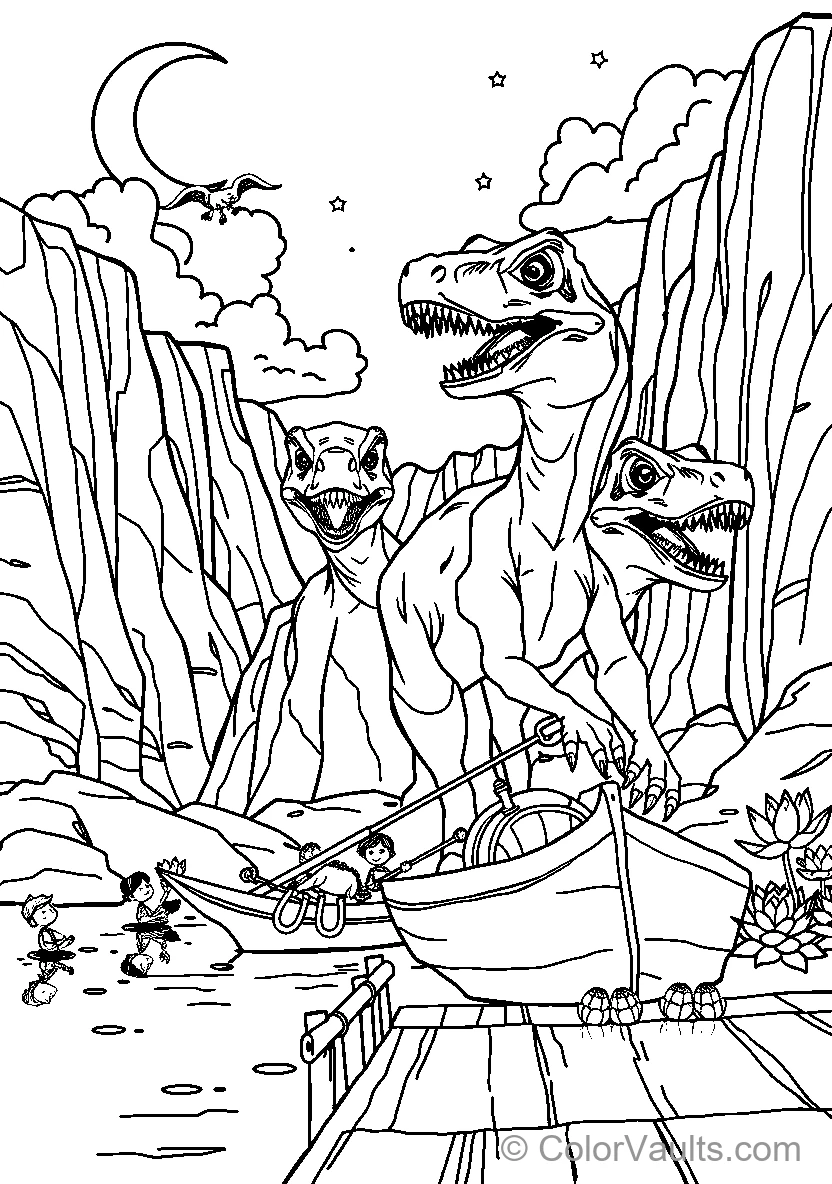 Dinosaurs Sailing At Night